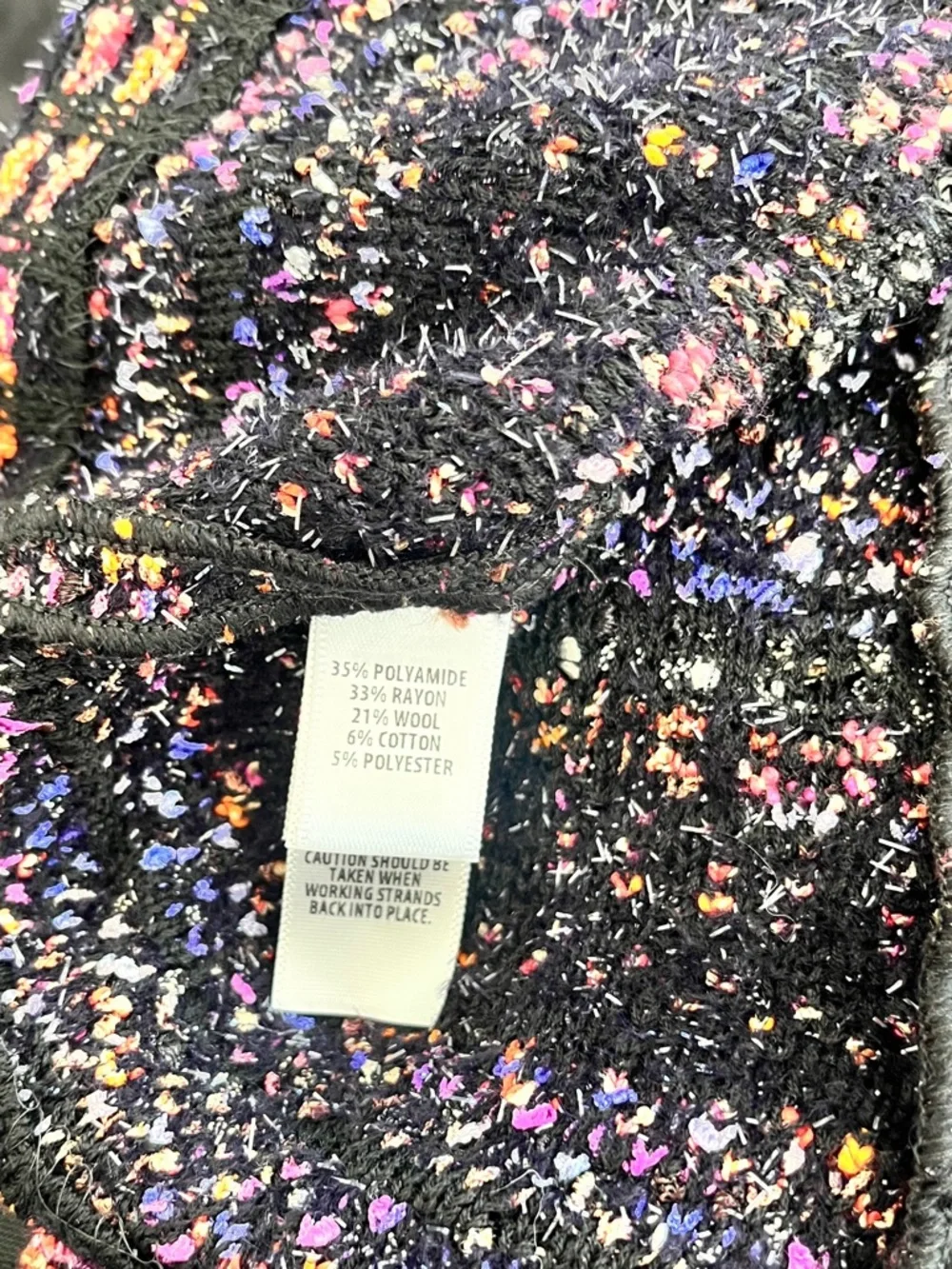 St. John Black Mulitcolor Tweed 3/4 Sleeve Blazer, Size 14